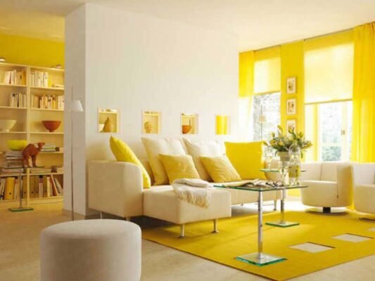 màu vàng cho không gian phòng khách